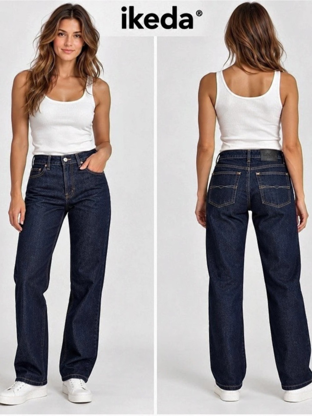 Vintage Ikeda 700 Series Straight Leg Cotton Jeans Waist 34 in Dark Indigo Blue